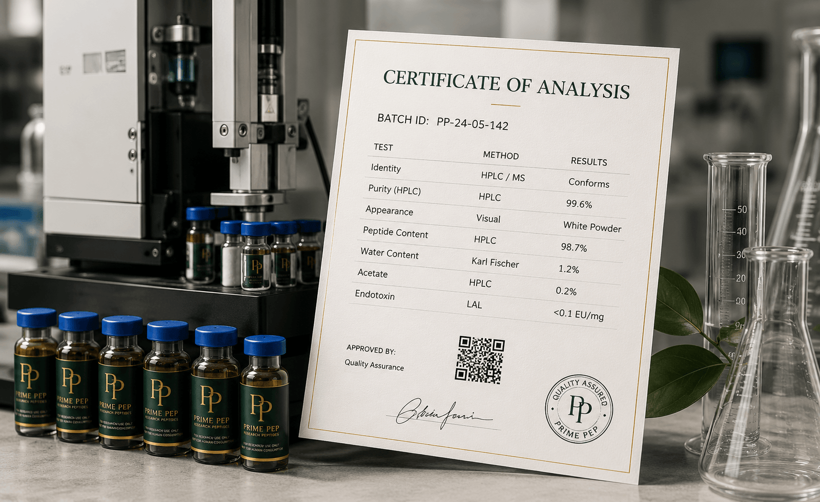 Prime Pep laboratory testing and Certificate of Analysis